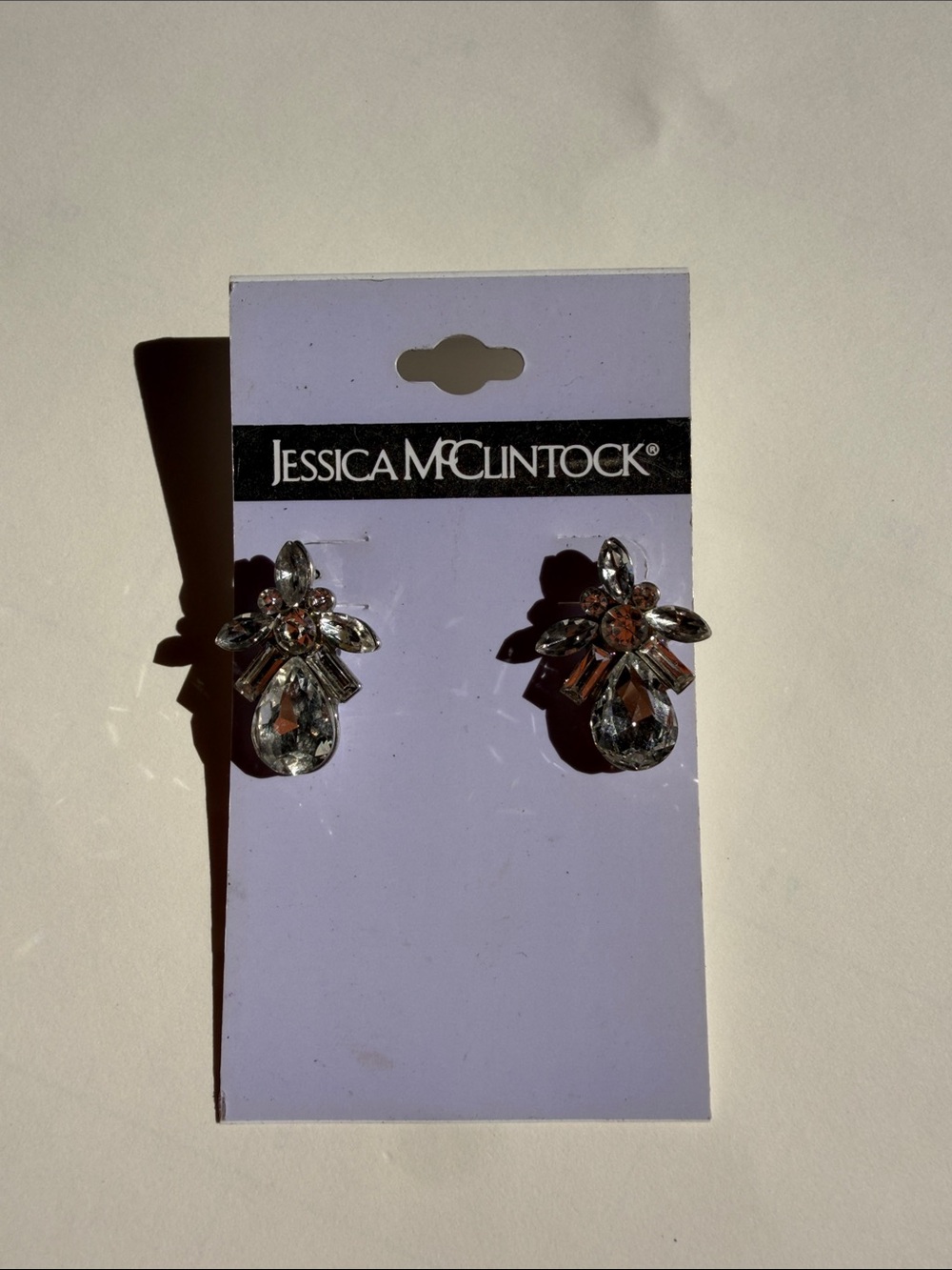 Jessica McClintock Silver and Clear Crystal Floral Teardrop Earrings